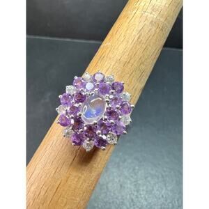 NWT Rainbow Moonstone Amethyst White Topaz Sterling Ring Sz 9